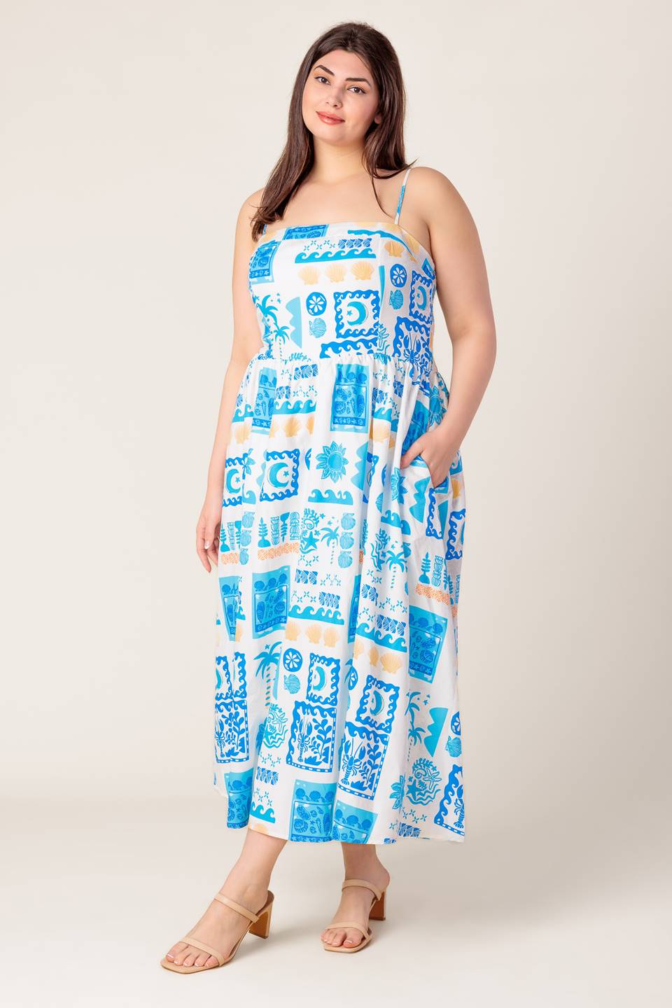 FLOWER GIRL BLUE WOVEN MIDI DRESS Flying Tomato